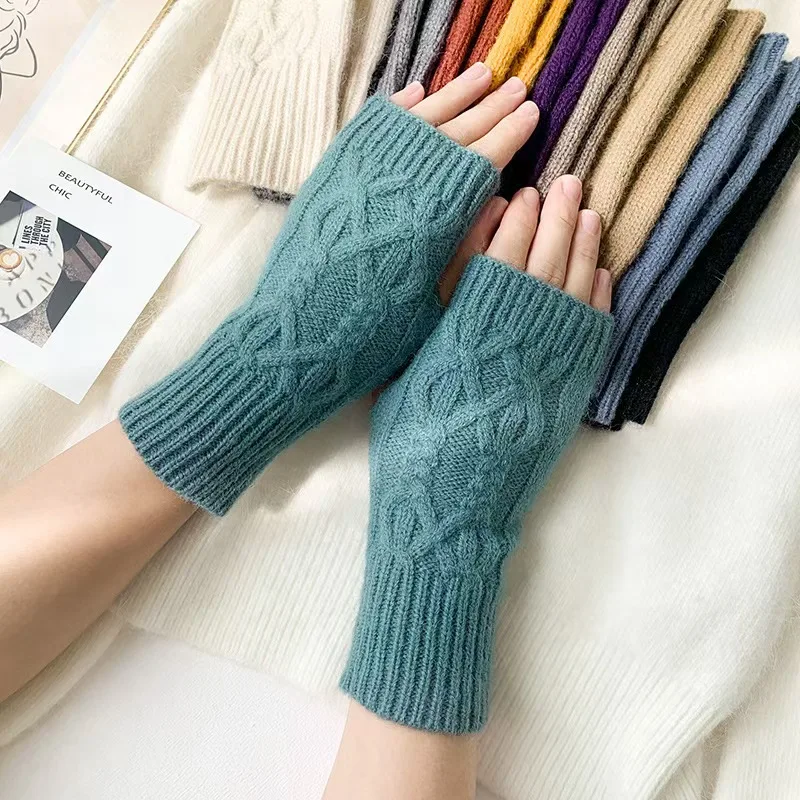 

Knitted Warm Fried Dough Twists Fingerless Gloves for Women Simple Thickened Wrist Warm Gloves Elastic Versatile Casual Gloves