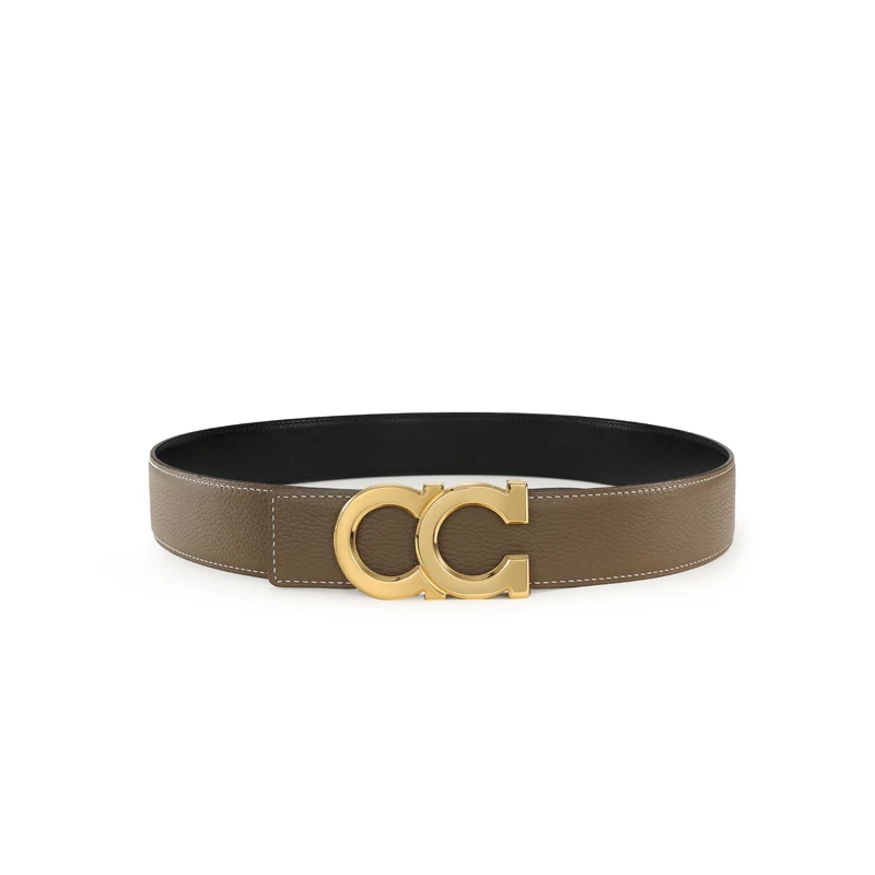 DIMY 2026 new men's lychee patterned belt with leather toe layer replaced with buckle handmade belt