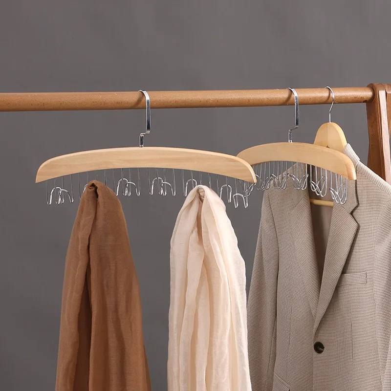 Multi-hook Wavy Sling Hanger Underwear Scarf Hanging Solid Wood Belt Hat Storage Hooks Bag Hanger Coat Hook  Bathroom