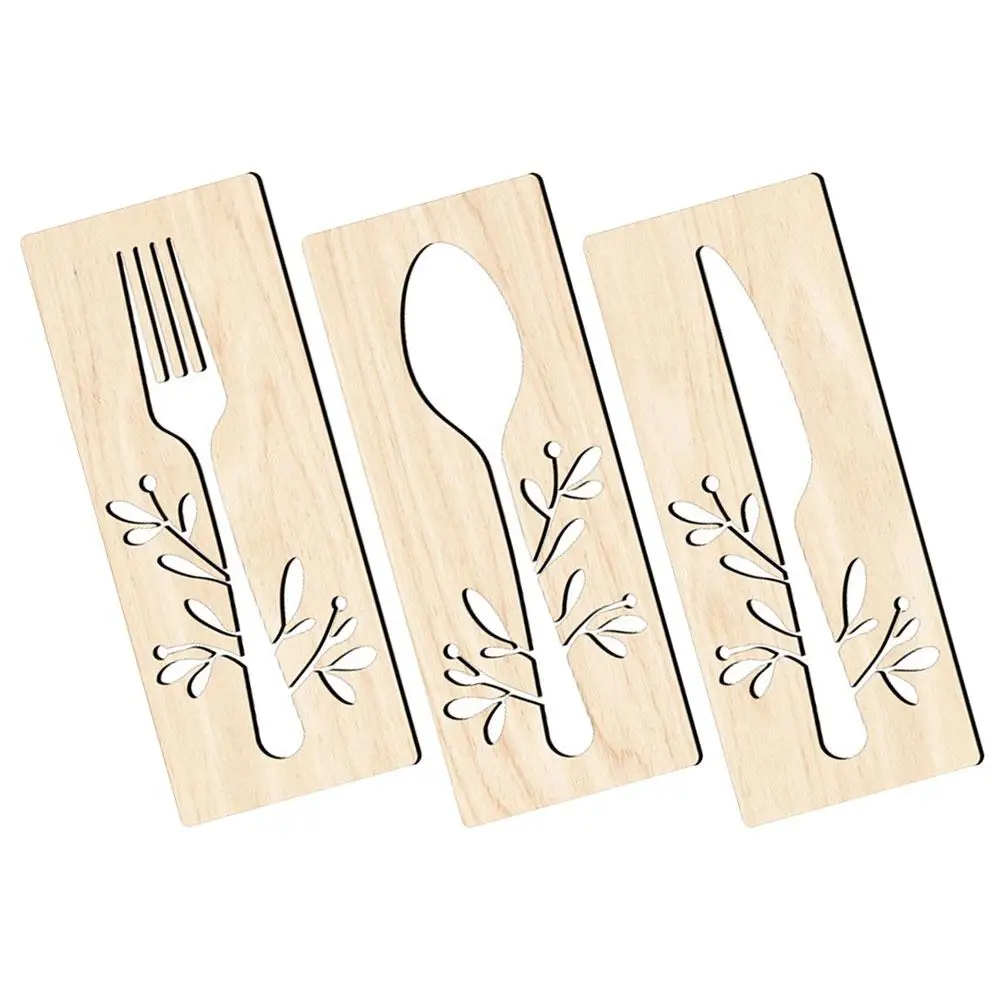 

Wooden Fork Spoon Knife Sign Wall Decor for Kitchen Dining Room Restaurant Beige Basswood Non Odor Corrosion Resistant Cutout
