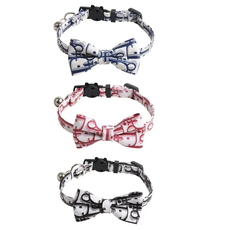 Pet Cat Collar PU Bow Kitten Collar with Bell Cat Accessories