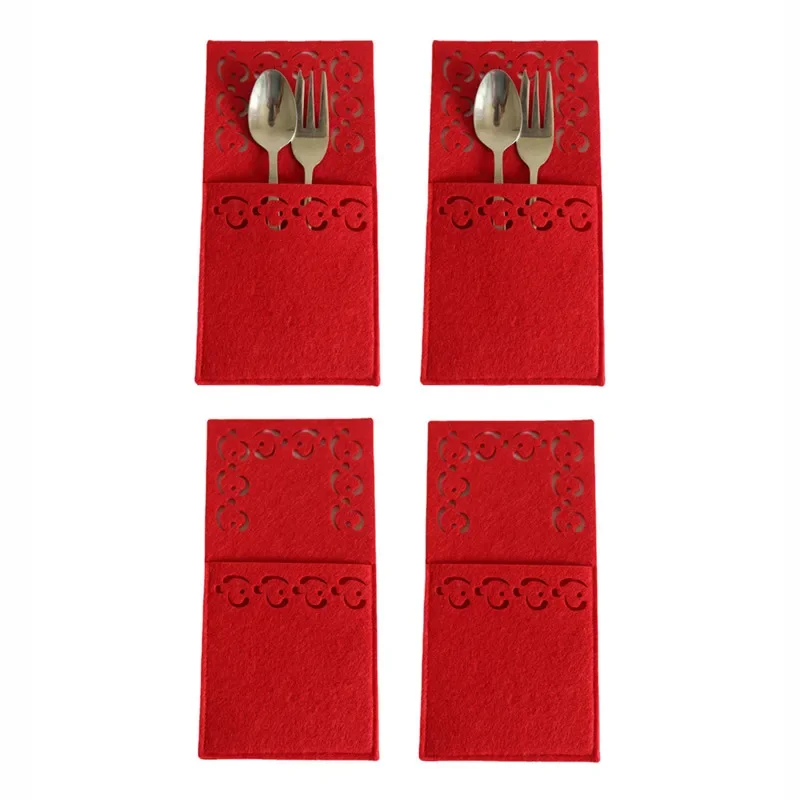4pcs Christmas Tableware Pocket Red  Knife Fork Bag Non-Woven Fabric Cutlery Cover Home Decoration Party Ornaments view 3