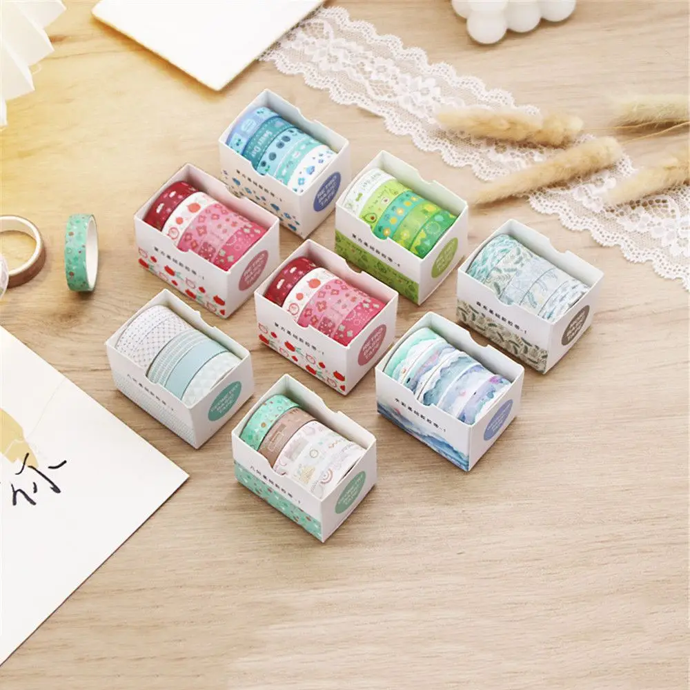 5Rolls/box Washi Tape Set Decorative Masking Tape Cute Scrapbooking Adhesive Tape Student Stationery School Stationery Supplies