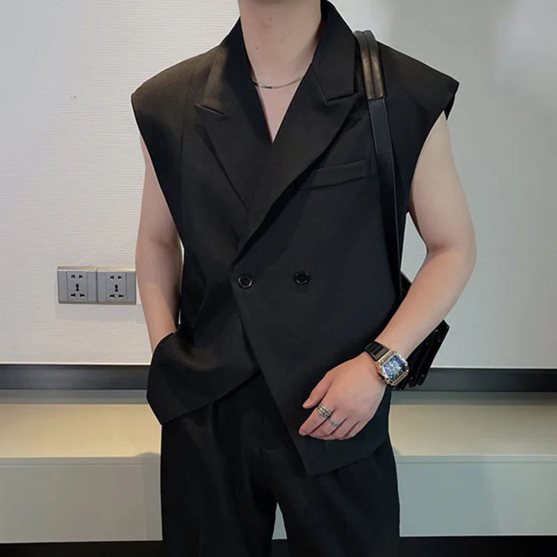 IEFB Summer Niche Design Suit Vest Men\'s Fashion Sleeveless Blazers Tank Tops Korean Style Loose Casual Tops Solid Color 9C617