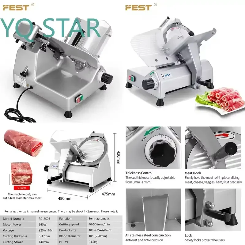 Manual Frozen Meat Slicer for EL250 Butcher Deli Cold Cut Machine Commercial Food Processor