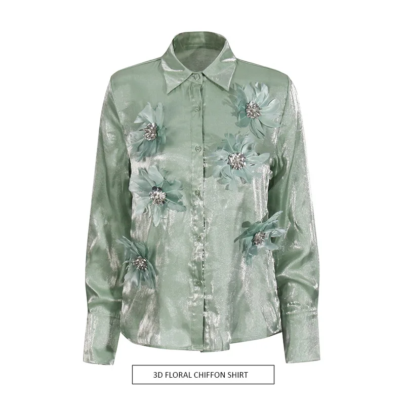 SuperAen Literary Retro Shirt Women 2025 Autumn New Three-dimensional Flower Decoration Design Casual Shirts