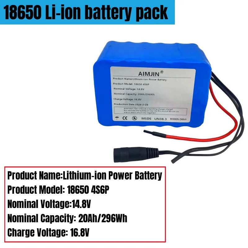 14.8V 20Ah 4s6p 18650 li-iom battery pack night fishing lamp heater miner\'s amplifier batteries with BMS+16.8V Charger