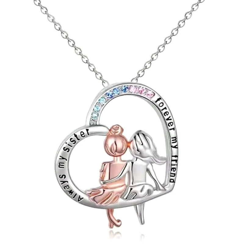 Always My Sister Forever My Friend Necklace Colorful Crystal Heart Girls Necklace Friendship Jewelry