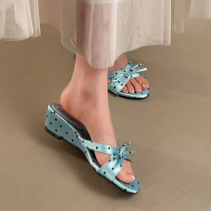 Bow Slippers Wedges Women's Sandals High Heels Shoes New Elegant Dress Shoes Beach Pumps Comfort Flip Flops Mujer Slides Zapatos - view 3