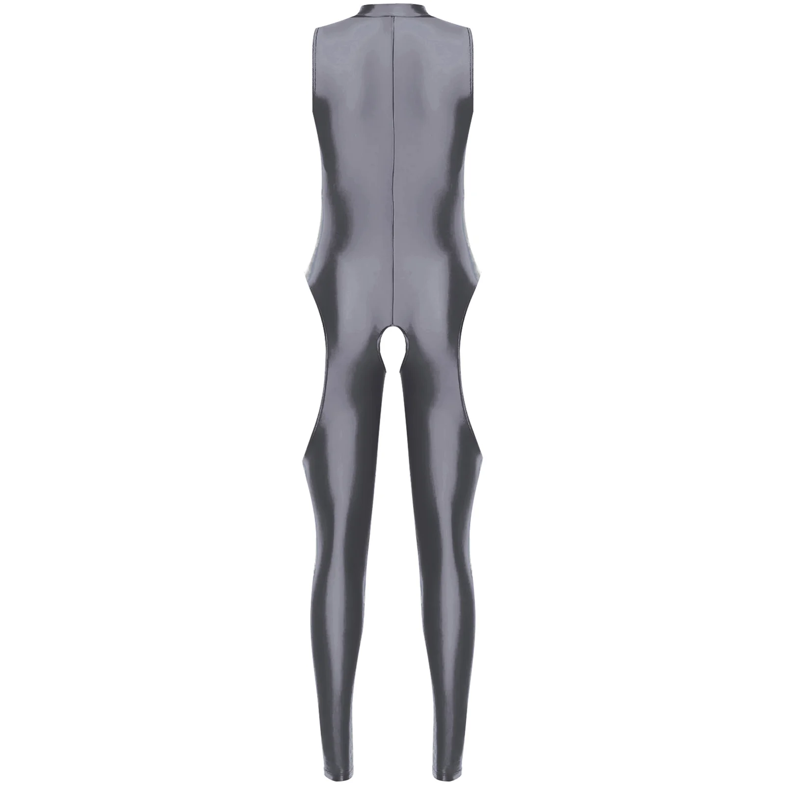 بدلة يوجا زيتية لامعة مثيرة للسيدات برقبة وهمية بدون أكمام وسحاب أمامي مفتوح المنشعب قطع بدلة ضيقة ملابس داخلية Catsuit #4