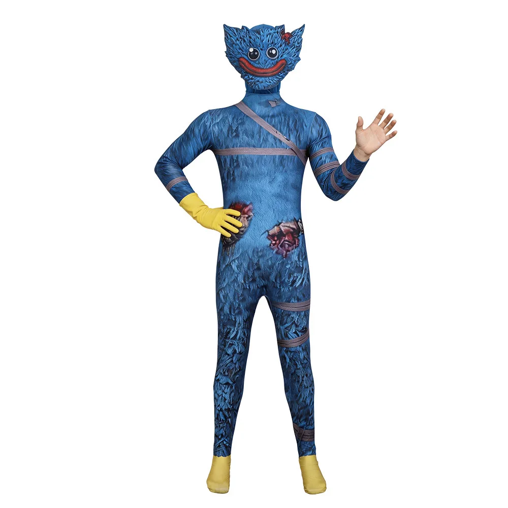 Anime cosplay costume Huggy Wuggy dark blue Jumpsuits Nice Stitching cosplay outfit for people Halloween Carnival Performance view 5
