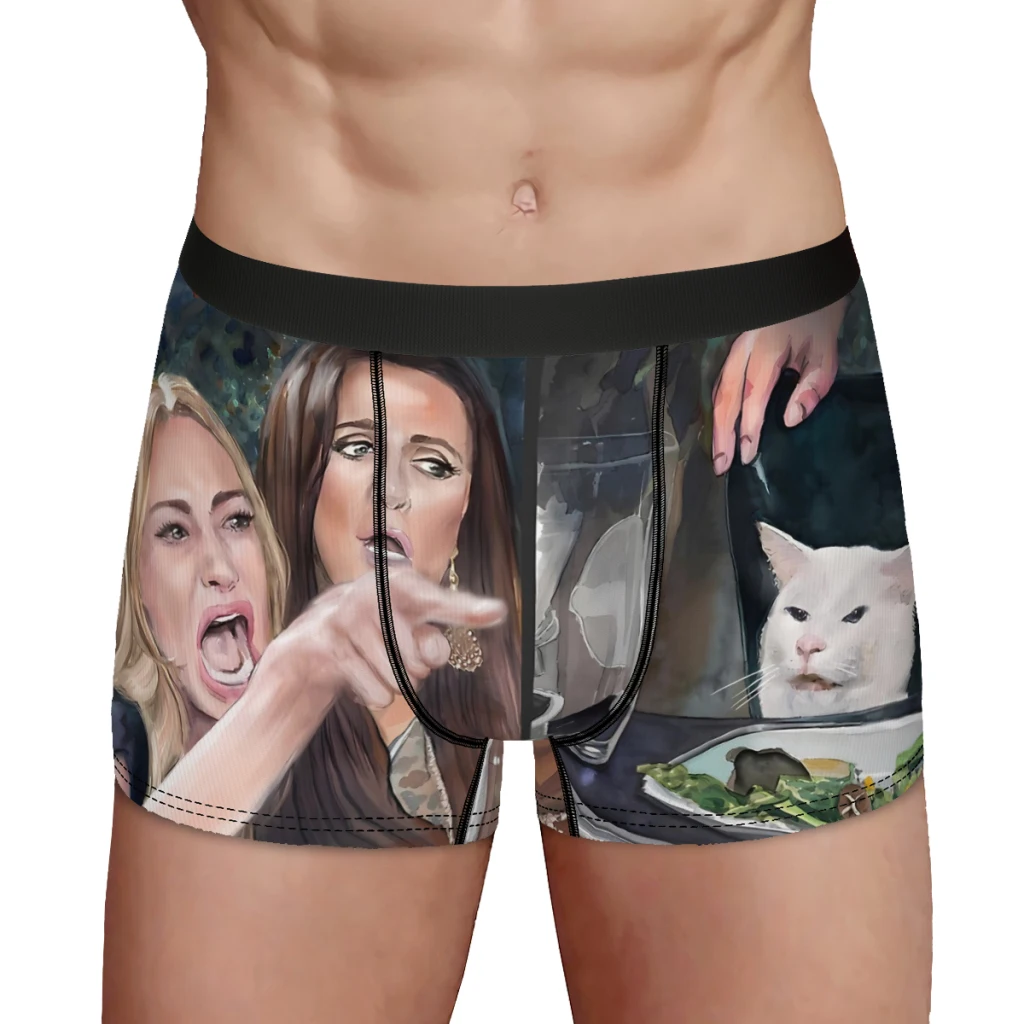 Woman Yelling at MemeCat Meme Funny Underpants Cotton Panties Man Underwear Print Shorts Boxer