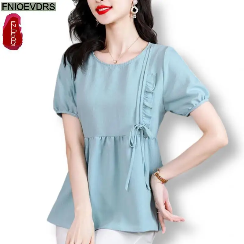 女性のためのヴィンテージスタイルのラウンドネックペプラップトップ,ベーシックな婦人服,レトロなスタイルのシャツ,モノクロ,オフィス,カジュアル,ファッション,M-4XL, 2024