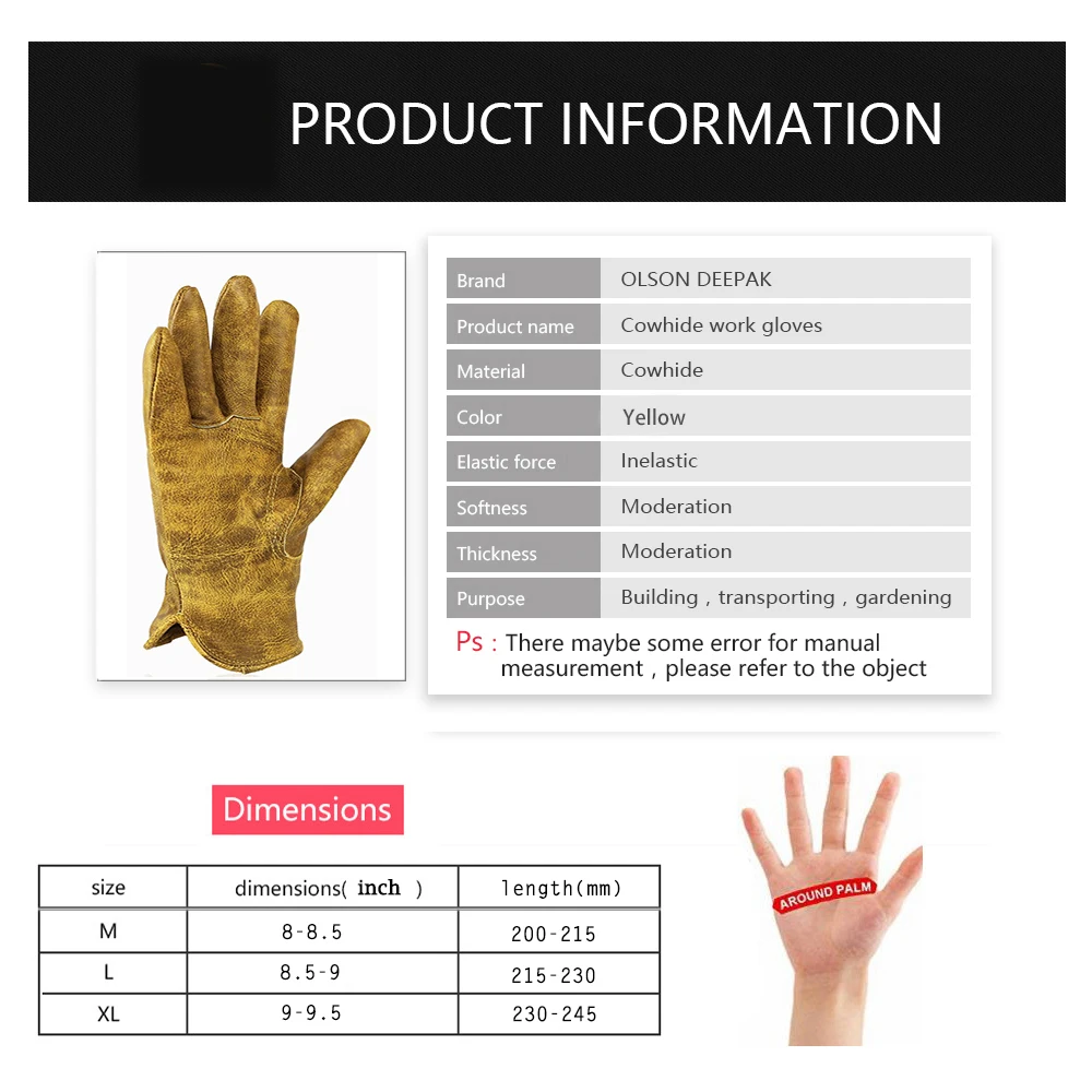 Leather Working Gloves for Gardening,Thornproof Gardening Gloves for Men and Women,Heavy Duty Leather Work Gloves Men