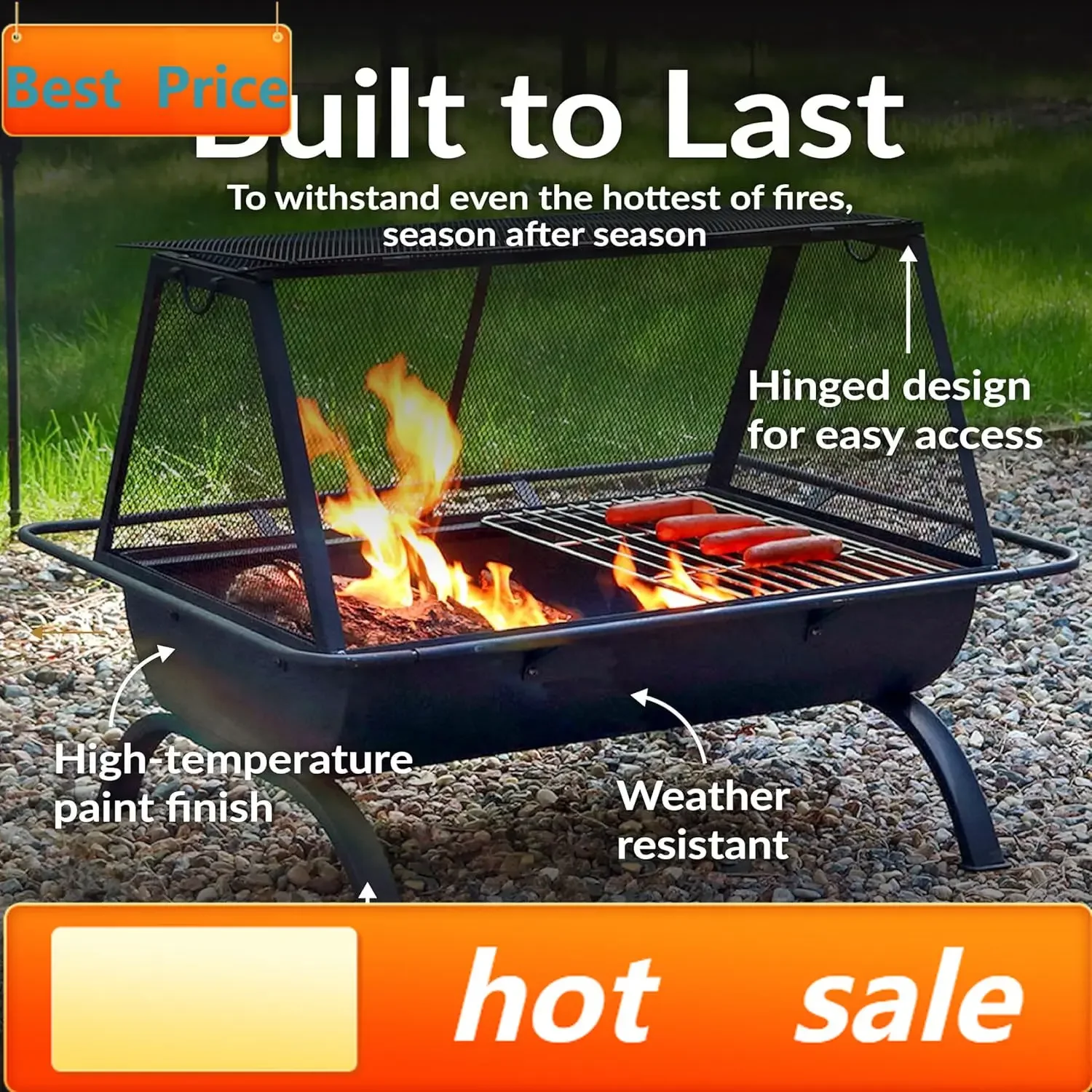 Sunnydaze 36-Inch Northland Steel Outdoor Fire Pit with Grill - Outdoor Fireplace with Cooking Grate, Spark Screen, Cover, and P
