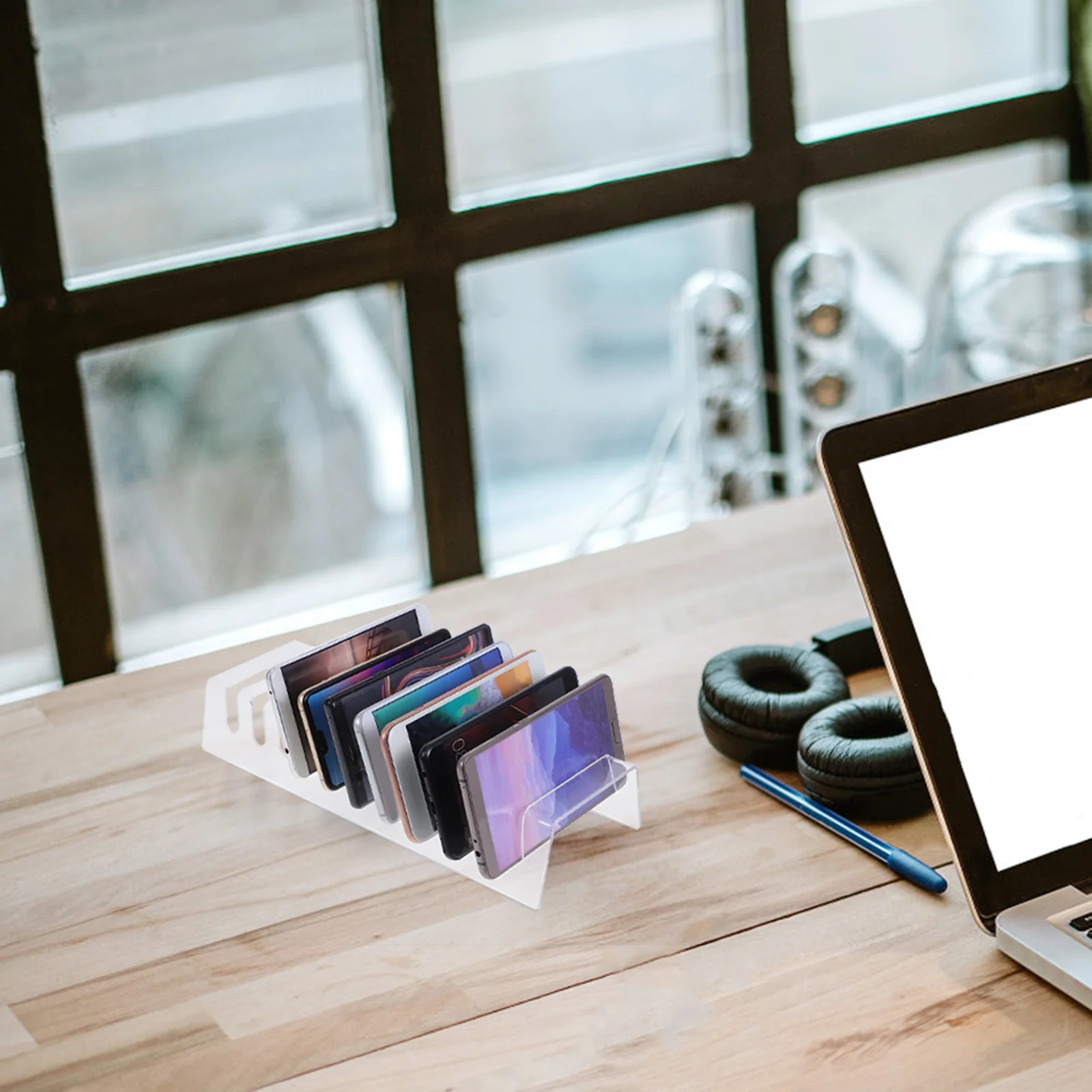 Clear Acrylic Phone Holder Stand For Desk Tablet Storage Display Organizer Mobile Device Rack Classroom Charging Station