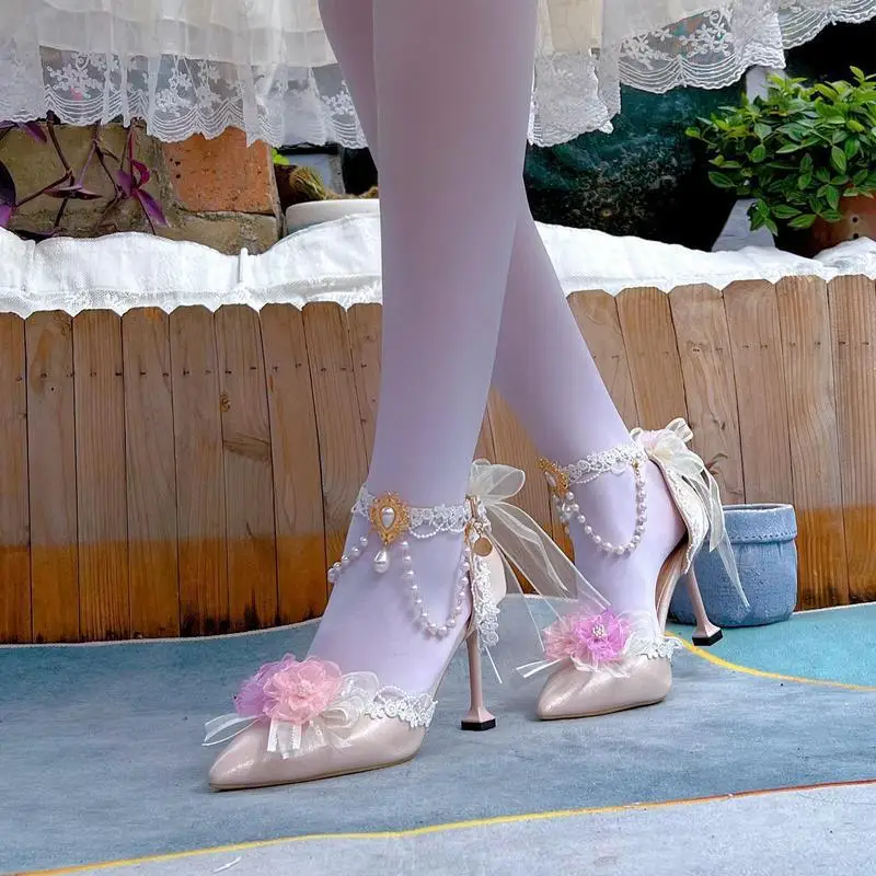 2025 ใหม่รองเท้าLolitaดอกไม้งานแต่งงานGorgeousหวานรองเท้าส้นสูง