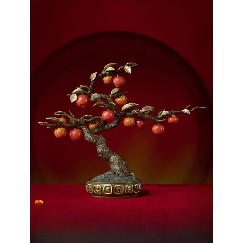 peace and joy, everything goes well, living room desktop copper persimmon ornament, home decoration handicrafts