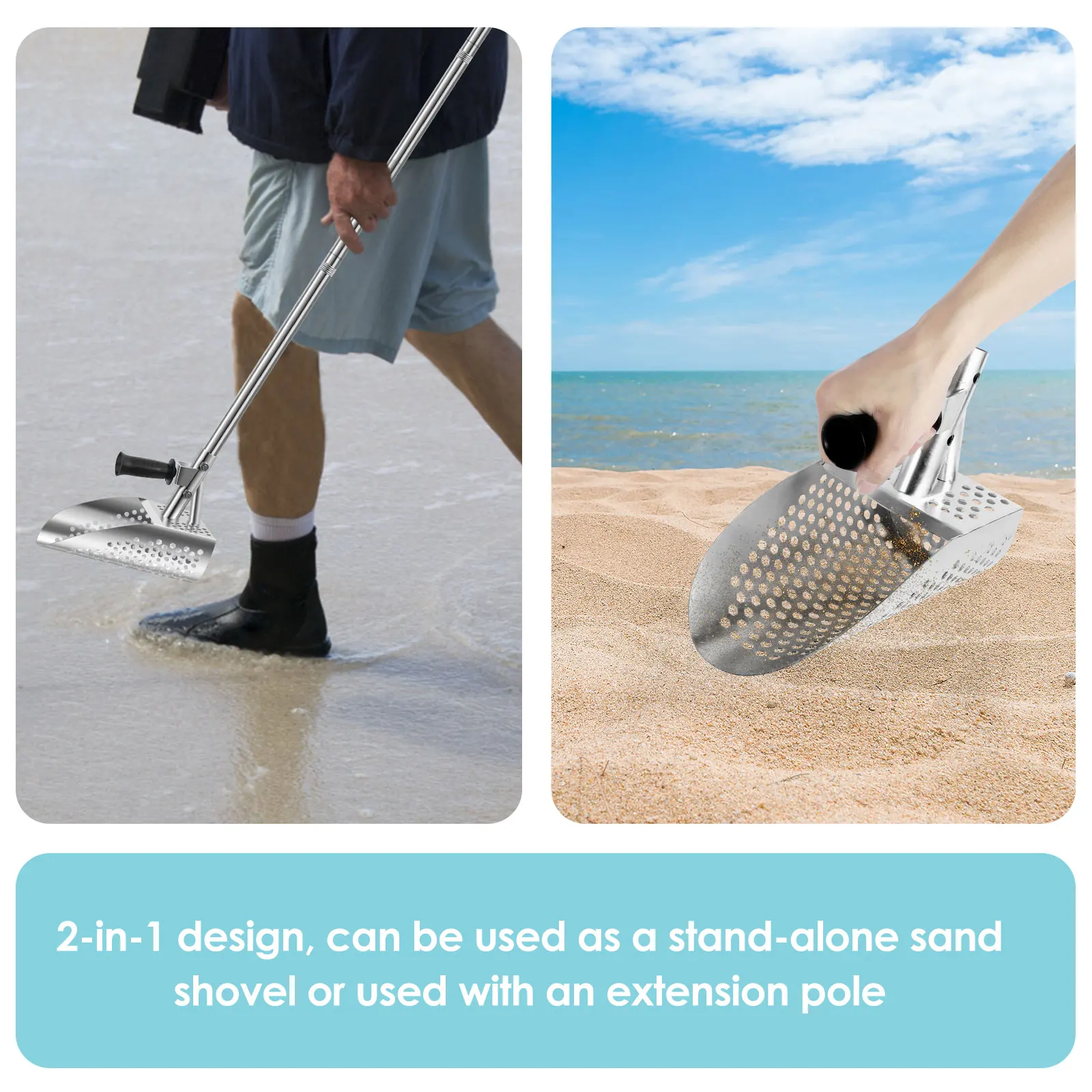 Beach Sand Spoon Metal Detection Tool with Anti Slip Handle Hexahedron 8mm Hole Detection Tool Rapid Screening for Beach Metal