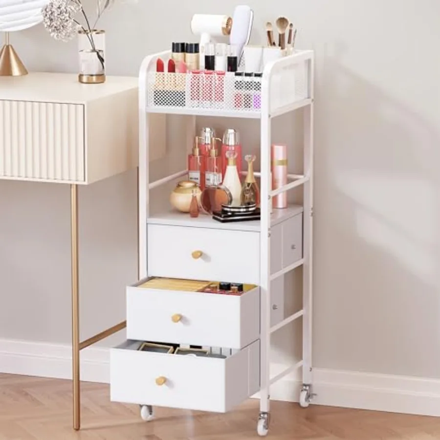 

Rolling Makeup Cart Organizer - Floor Skincare Make Up Storage with 3 Non-woven Fabric Drawers, Vanity Organizer Cosmetic Displ