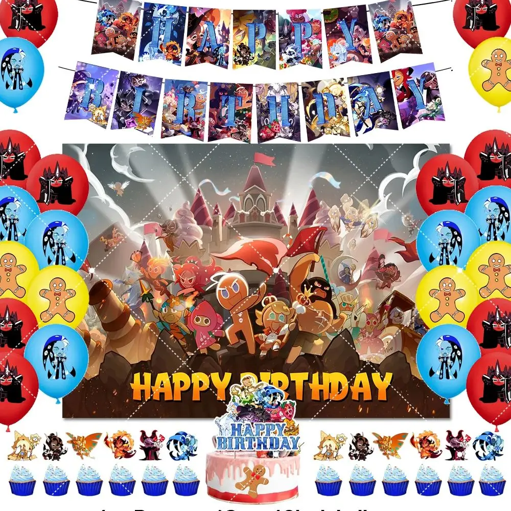 

Catoon Cookie-Run-Kingdom Theme Birthday Party Supplies Balloon Banner Cake Topper Background Baby Shower Decor Photography Prop