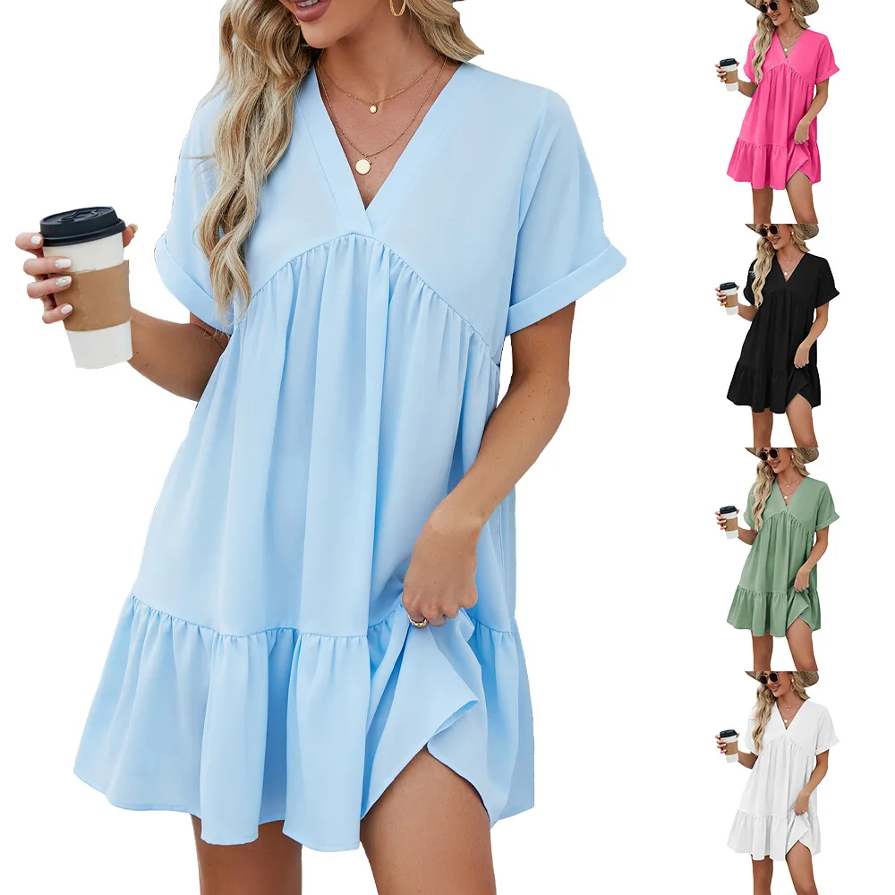 Vestido de férias feminino em camadas, vestidos pretos, verão, casual, babados