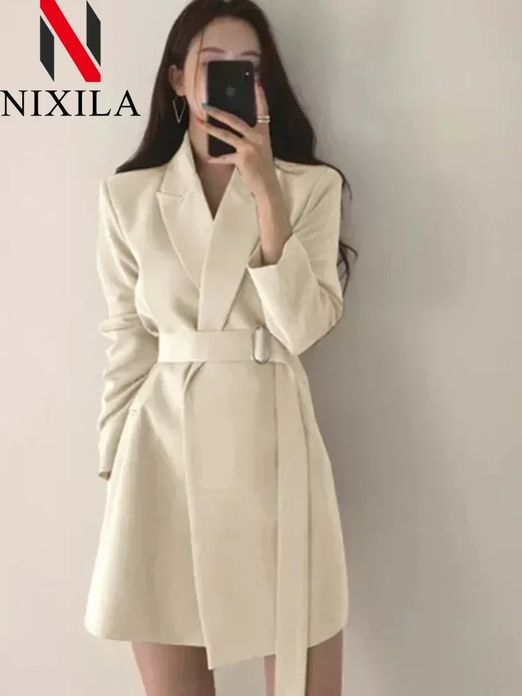 New Spring Autumn Long Style Blazer for Women 2024 Outerwears Office Lady Coats Loose Fit Retro Elegant Clothing Women\'s Jacket