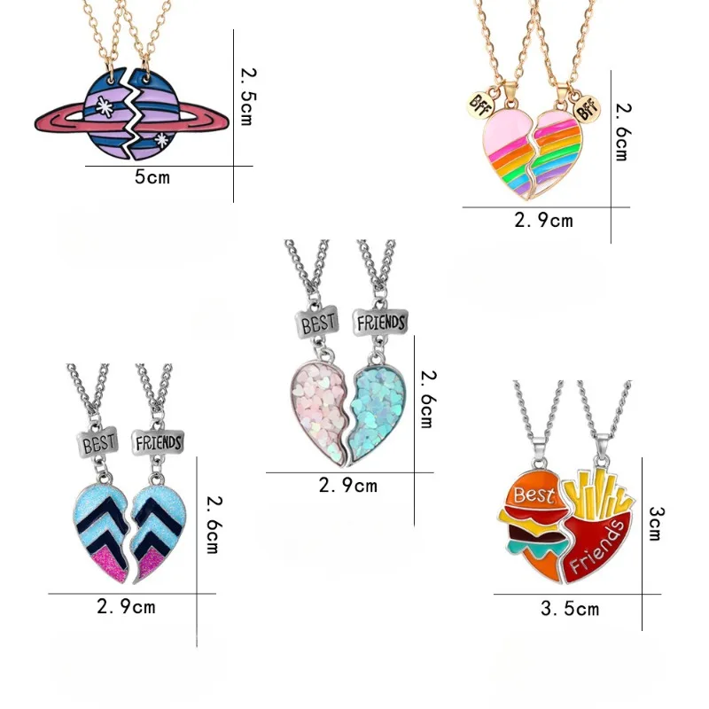 Bester Freund Regenbogen Burger Pommes Cosplay Paar Halskette Unisex Kette Herz Anhänger Schmuck Klassiker Zubehör Requisiten Geschenke