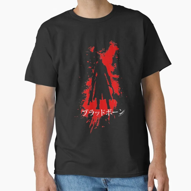 

Vintage Bloodborne Splatter Kanji Girls Boys Retro video games Dark Souls gift T Shirt for men large size tops S-6XL