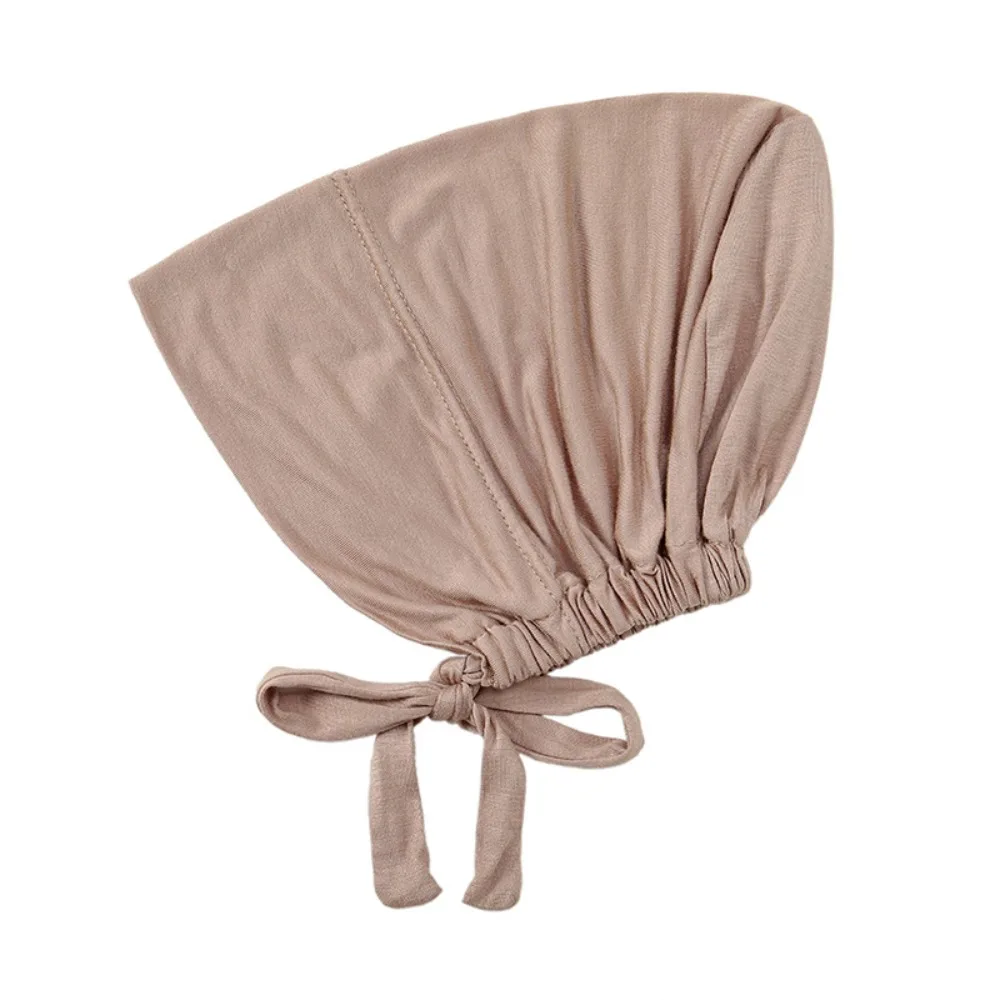 

Elastic Drawstring Modal Headscarf Soft Modal Adjustable Muslim Turban Hat Beanie Caps Solid Color Headcover Hijab Underwear