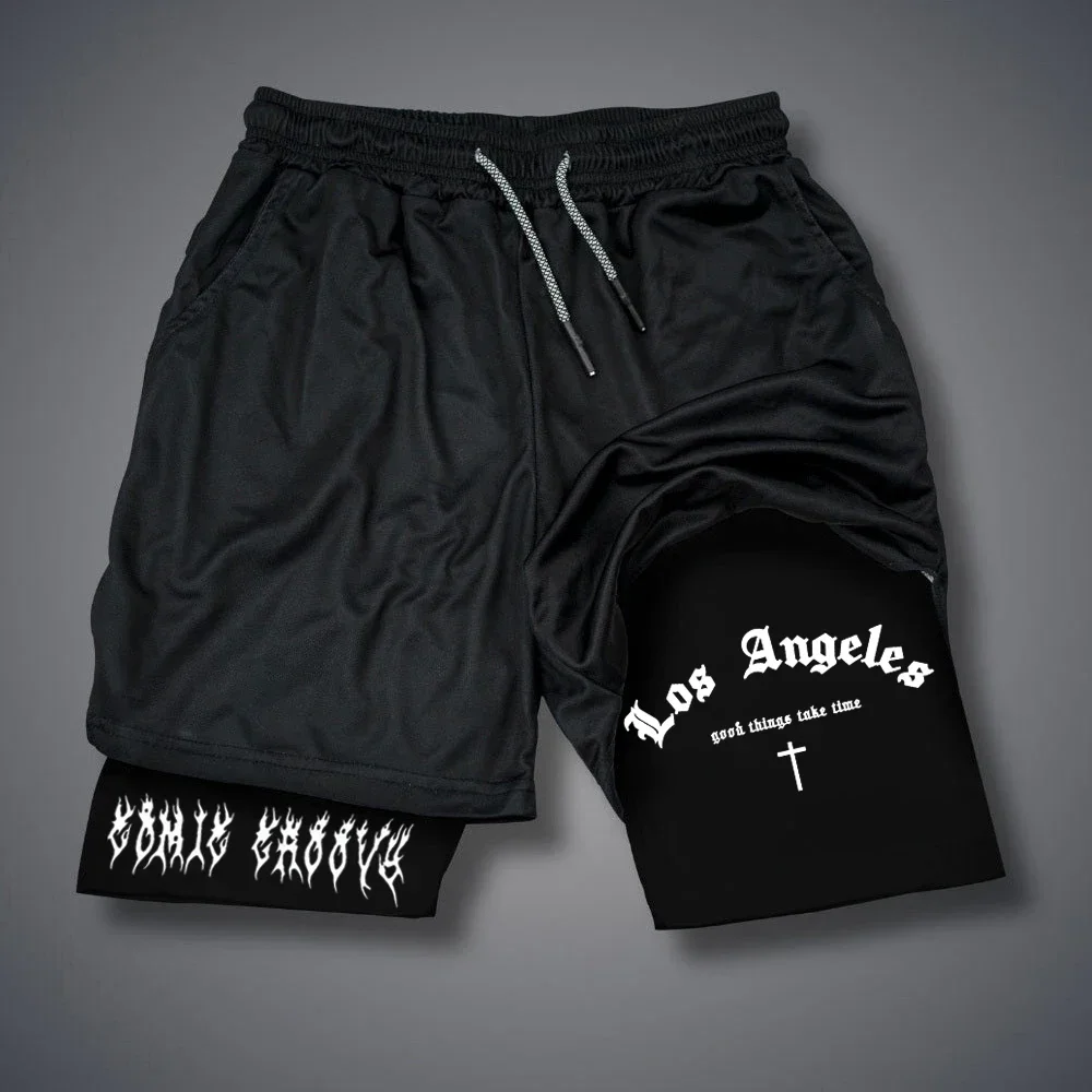 

American Double-layer Basketball Shorts, Men's and Women's Sports Pants, Fake Two Pieces, Double-layer Running Sports7