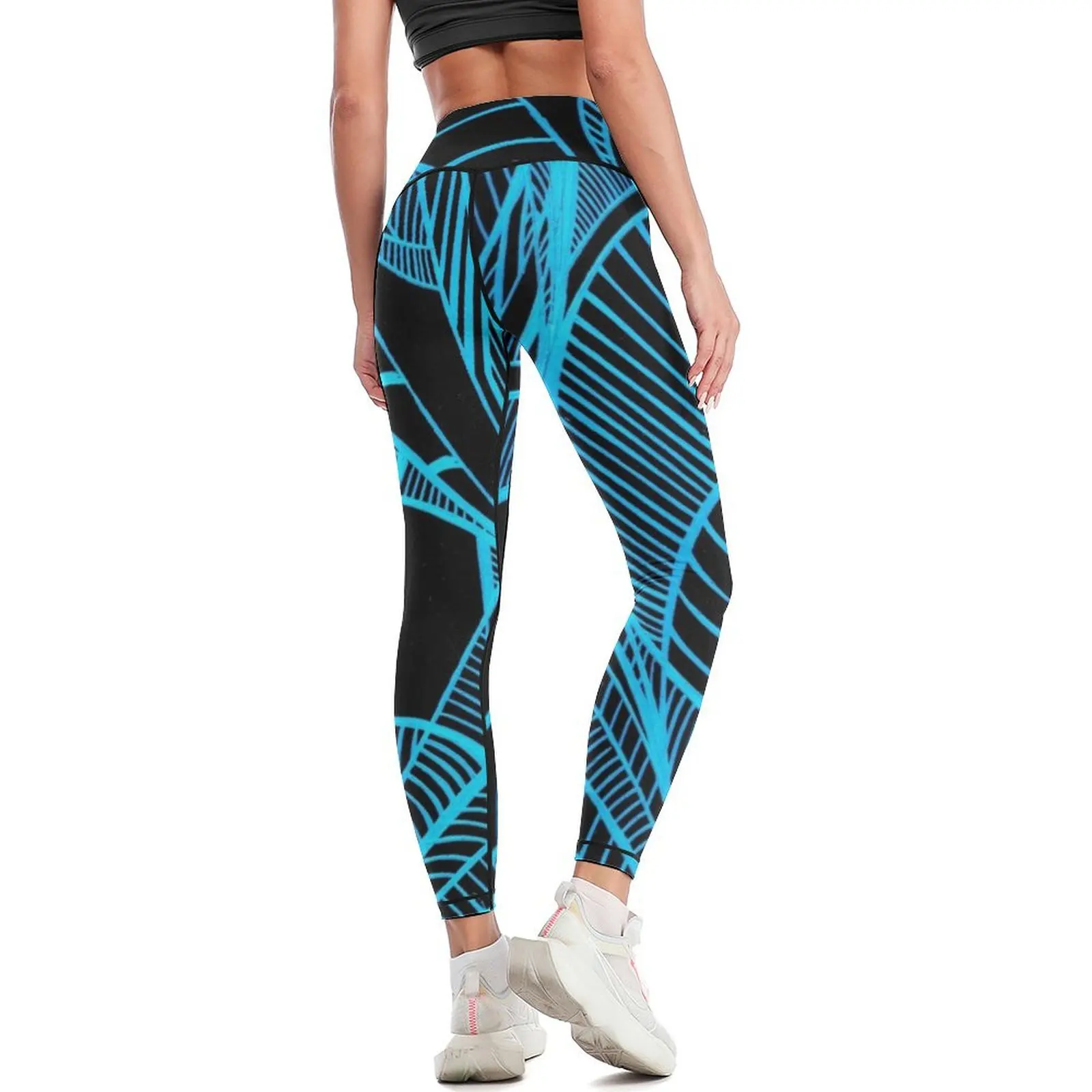 Leggings de esportes abstrativos femininos, legging push-up, ponte azul na cidade, arte-final @ Virga