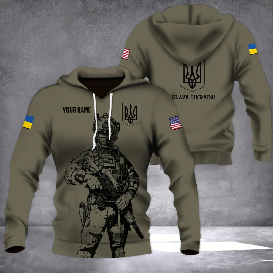 Ukrainian Men's Camo 3D Hoodie Vintage 3D Print Hoodie Men's Teen Army Veterans Flag Clothing Oversized Harajuku Top