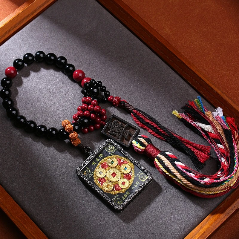 Tibetan Nine Tailed Fox Tangka Heavenly Official Blessing Shoushan Stone Red Agate Pendant Vermilion Hanging Bag