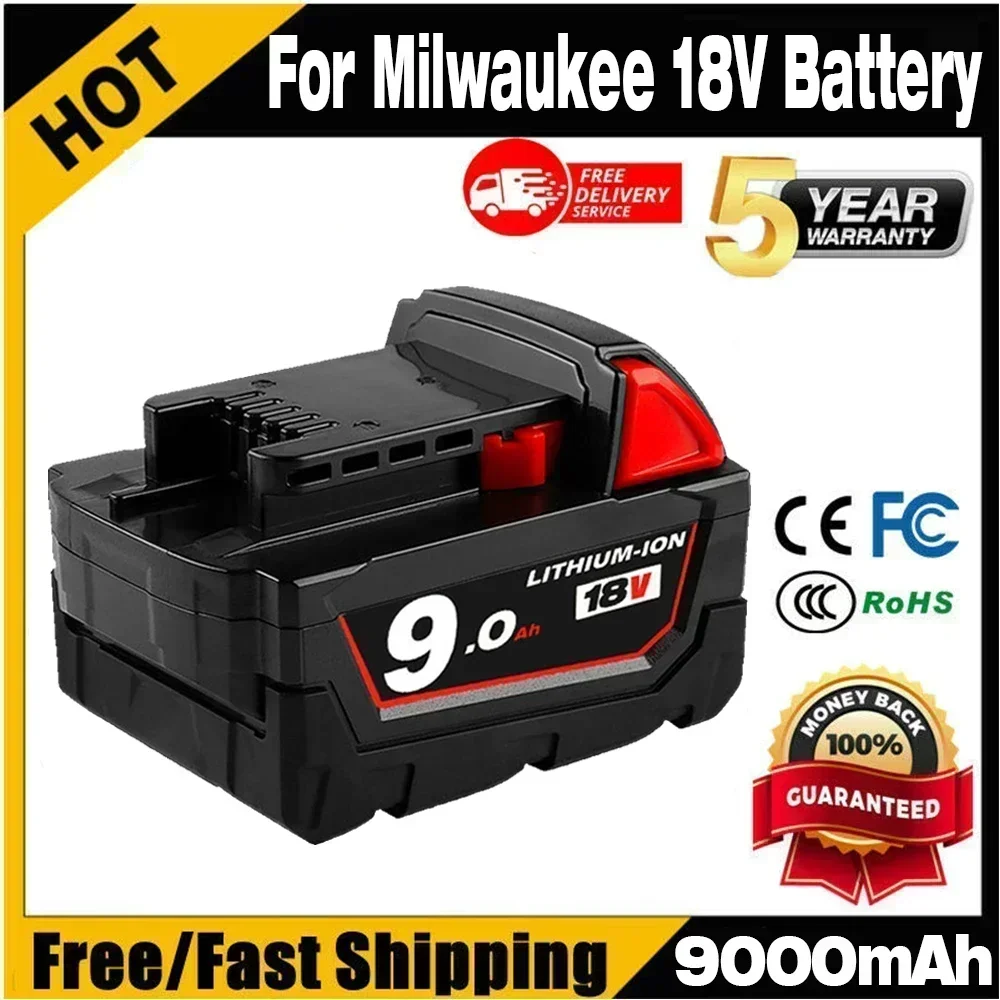 

GO Rechargeable Batteries For Milwaukee M18B5 XC Lithium ION Battery 18v 9.0/6.0/12.0Ah battery charger For Milwaukee M18 12V~18