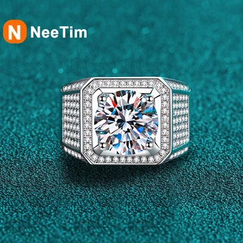 NeeTim D renk 10 karat Moissanite yüzük erkekler için S925 gümüş kaplama ile beyaz altın lüks adam alyans güzel takı