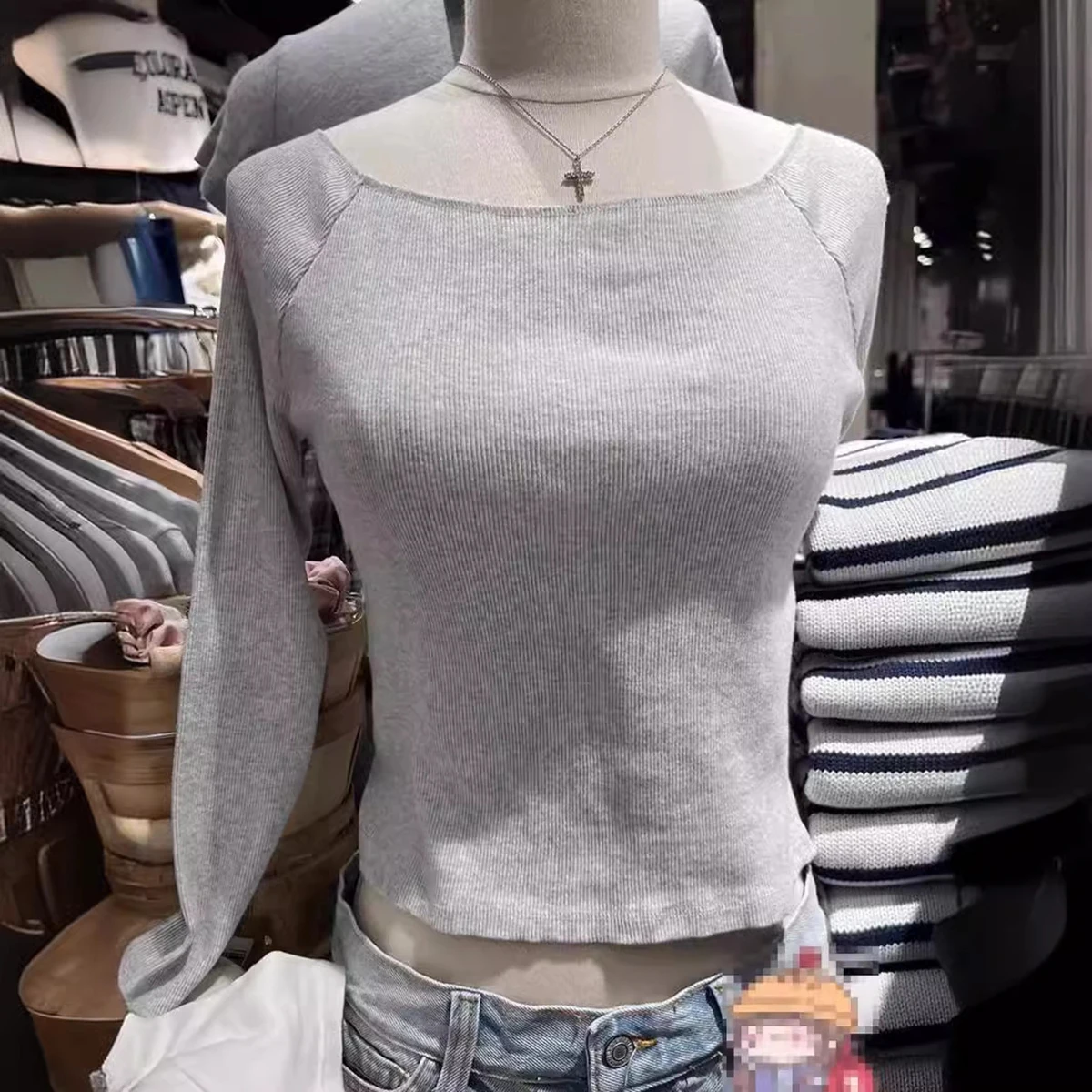 Top a coste con scollo a barchetta abbigliamento estivo da donna 2024 cotone manica lunga trend canotta Sexy ragazze giovani 2000s Y2K Crop Top