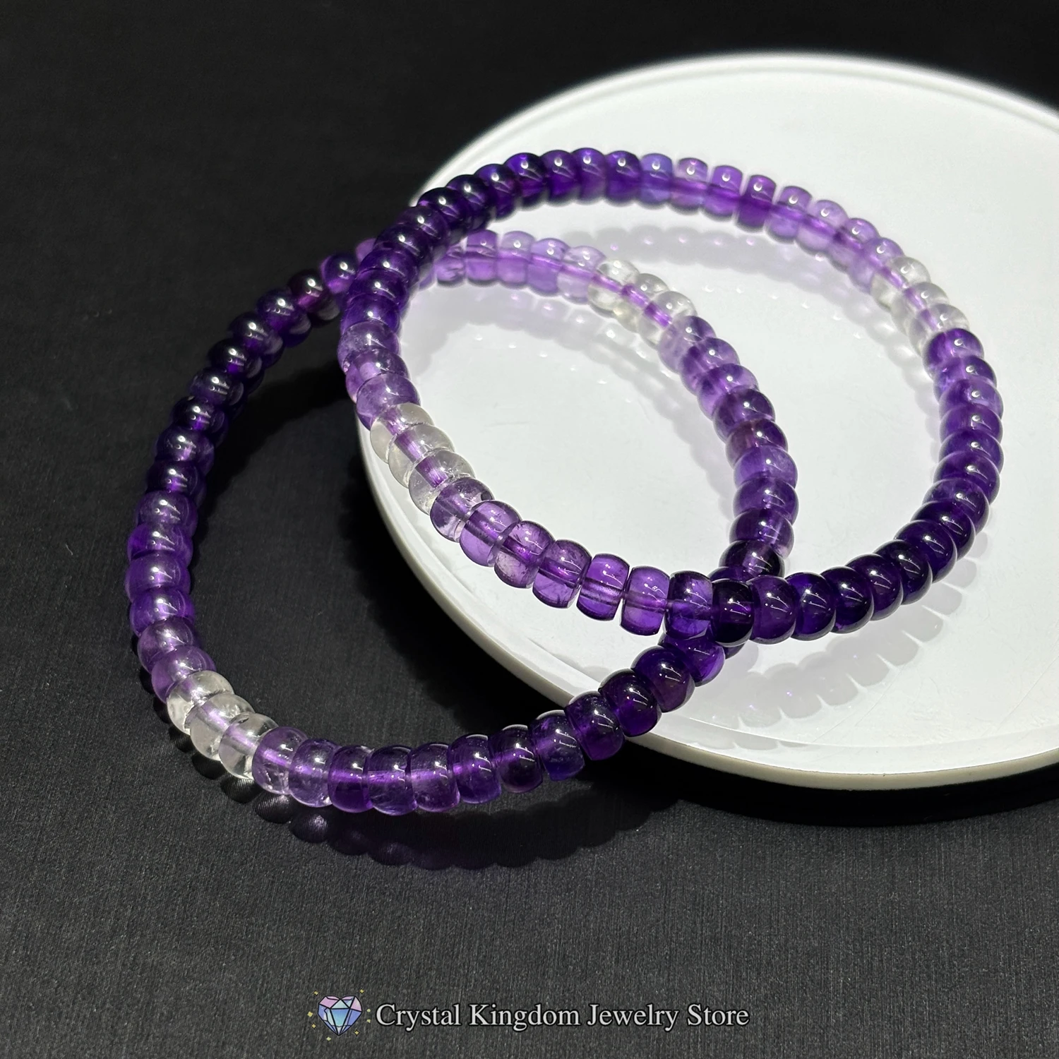 

Natural Amethyst Disc Bead Bracelet,Tablet Cut, 17cm Wrist Fit, Purple Gemstone Jewelry,Stackable Leisure Wear,Self Love Gift