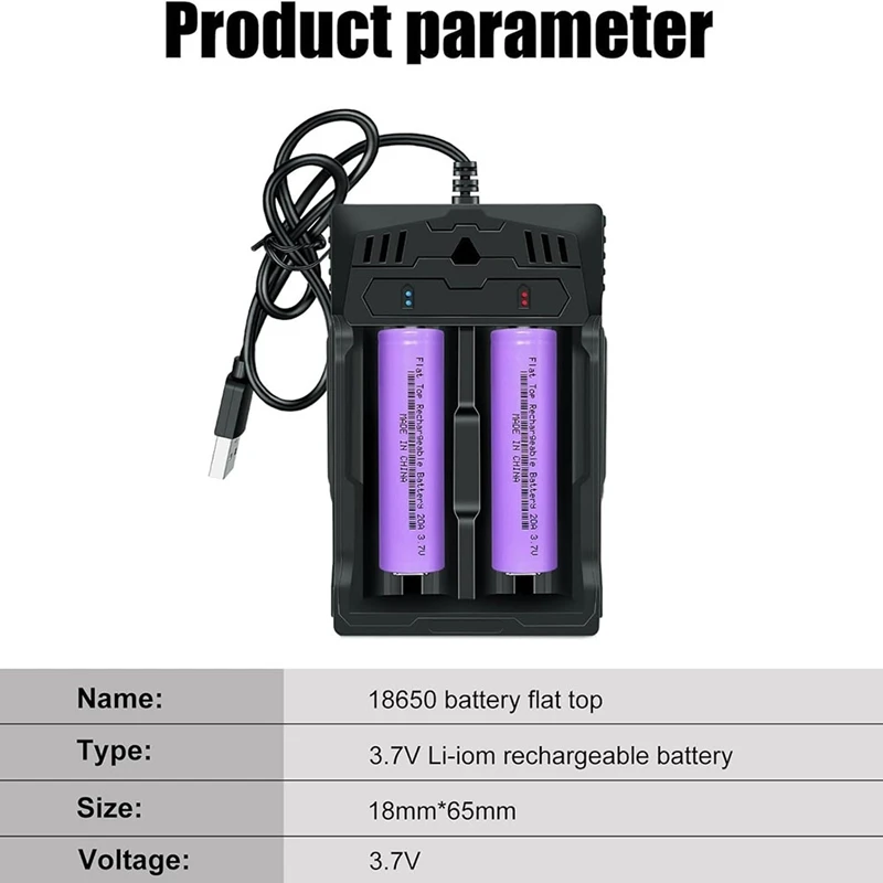 18650 Rechargeable Battery Flat Top 20A With 18650 Battery Charger,For 3.7V Rechargeable Batteries