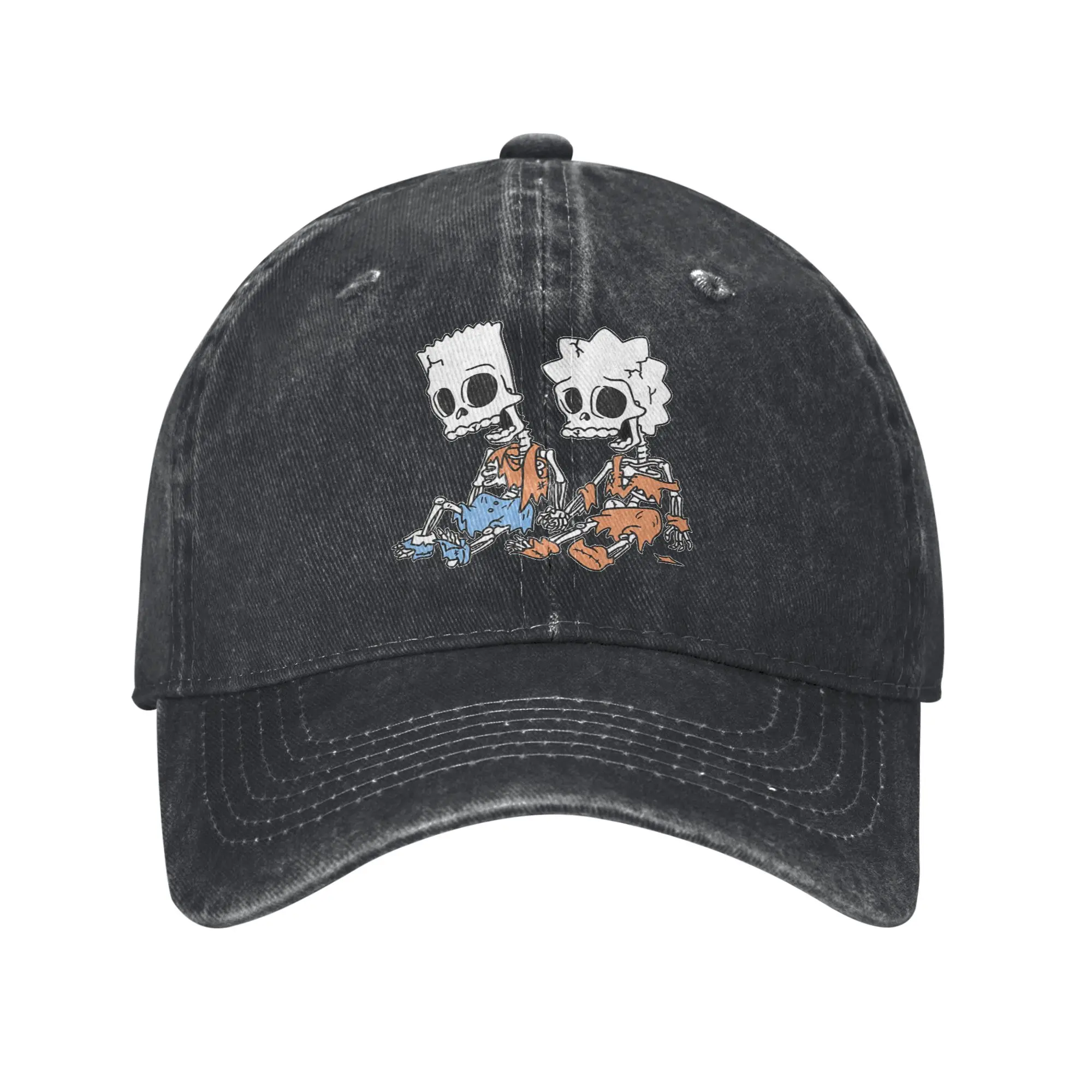 Vintage The Simpson Bart & Lisa Skeletons Baseball Caps Men Women Distressed Washed Headwear  Outdoor Workouts  Gift Hats Cap