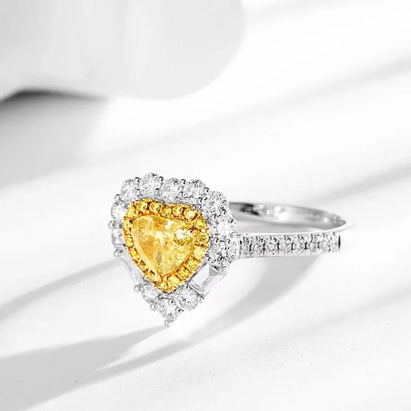 Heart 2.0 Carat Yellow Diamond 18k Gold Ring For Women Wedding Bands Cute Romantic Engagement Gift