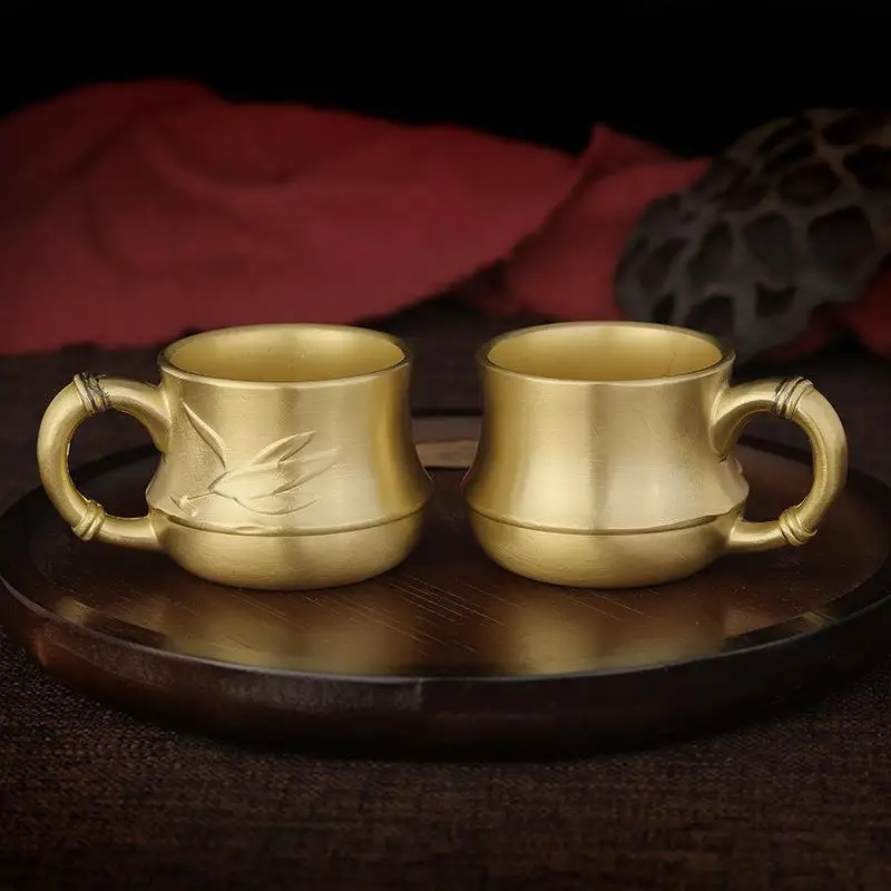 

Bamboo Leaf Cup Pure Brass Bamboo Knot Cup Tea Set Office Tea Making Cup Tea Cup Kung Fu Tea Master Cup