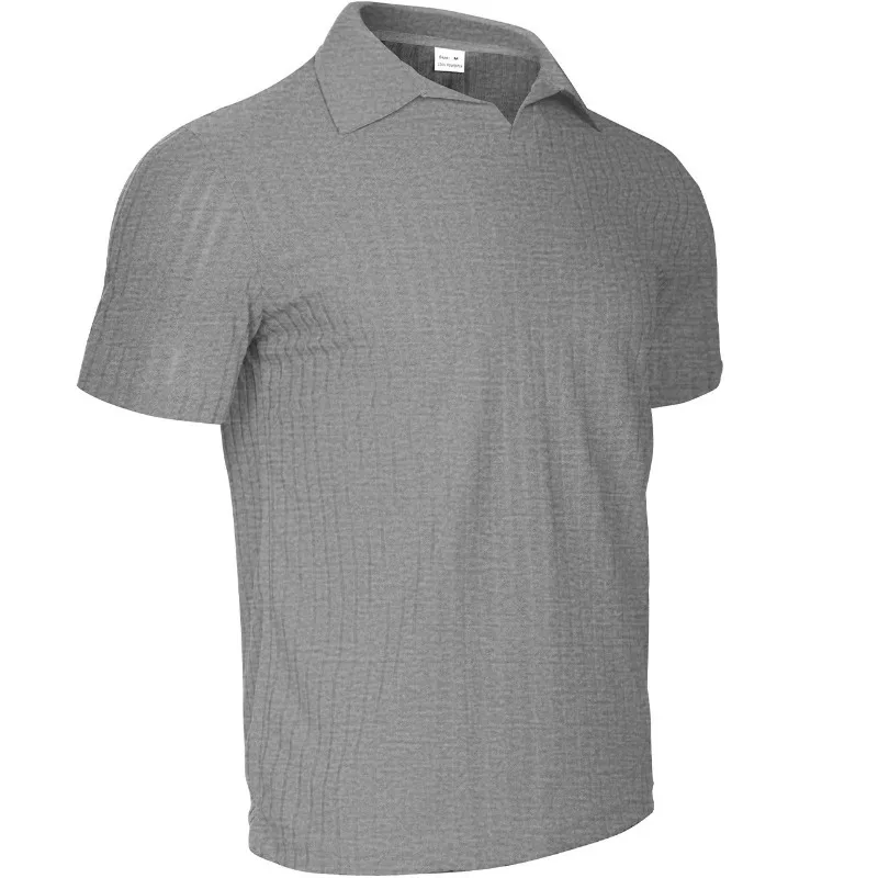 

Men's Summer New Casual Short Sleeve Shirt Breathable Towel Jacquard Fabric Lapel Striped Loose Fit for Men Daily Outdoor Wear