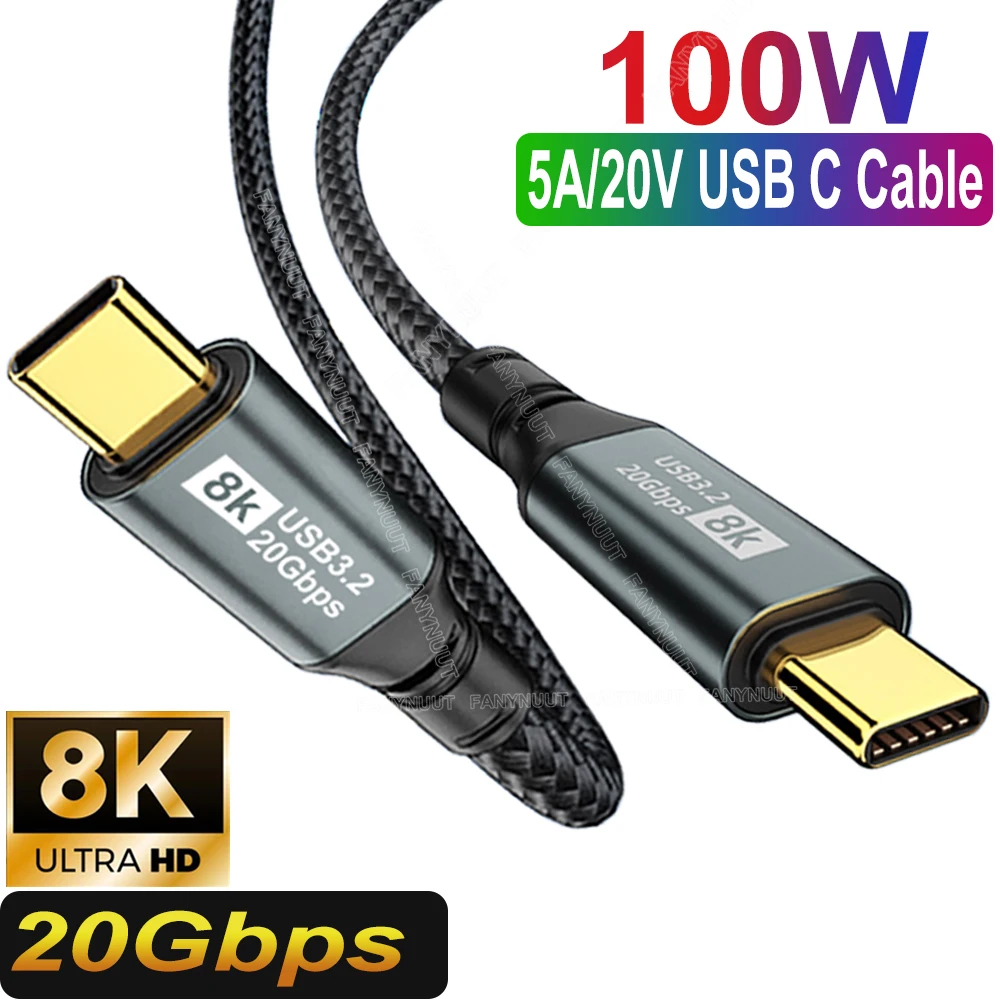 Kabel USB3.2 Gen2 kabel 8K rodzaj USB C 20Gbps do 8K 5A PD100W kabel QC4.0 przewód ładujący do WD czarny SuperSpeed USB 20Gbps