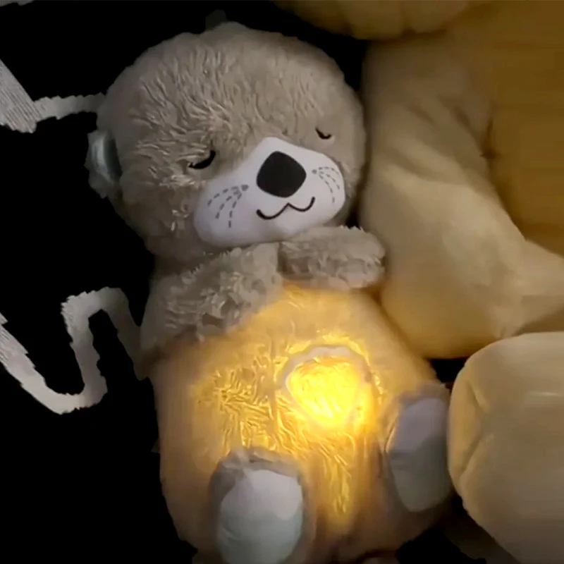 Baby Breathing Bear Newborn Soothing Sleep Playmate Otter Plush Doll Toy Kids Music Sleeping Companion Sound Light Doll Toy Gift