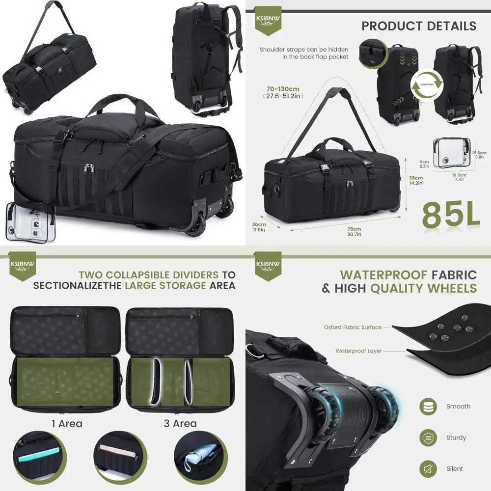 

Водонепроницаемый тактический военный рюкзак объемом 86 л с колесами, ручкой и скрытыми ремнями для приключений на свежем воздухе