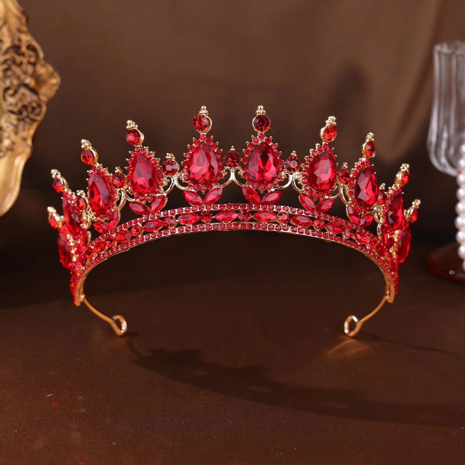 

Red Color Rhinestone Tiaras and Crowns Luxury Princess Diadem Bride Wedding Hair Accessories Women Party Hair Jewelry Ornaments