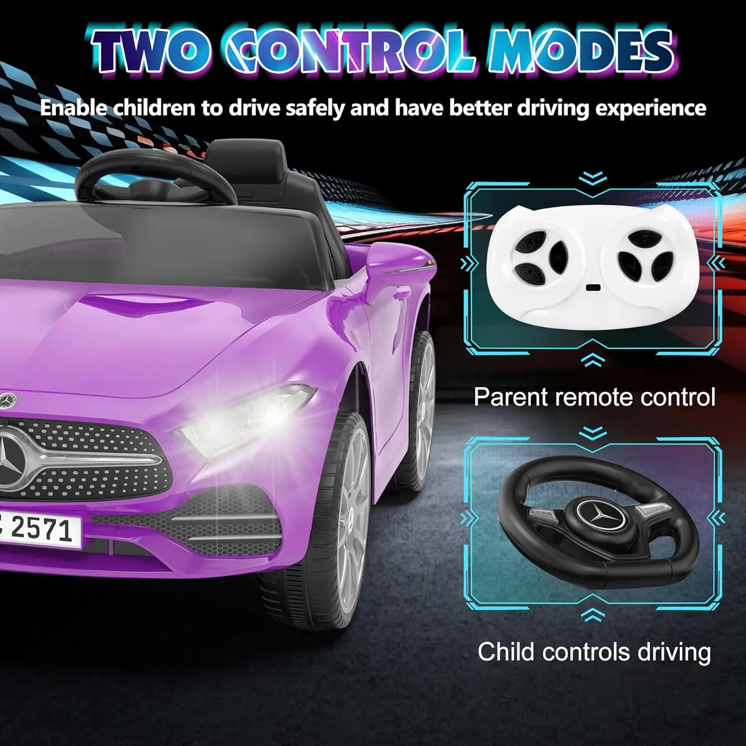 12V Battery Powered Electric Ride-On Car for Kids with 2.4G Remote Control, Double Doors, Safety Belt, and LED Lights view 2