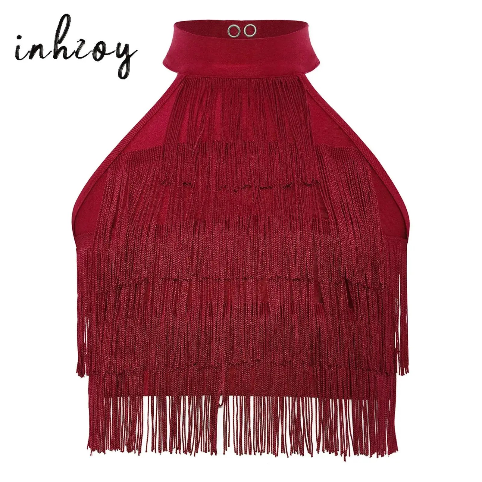 

Kids Girls Salsa Latin Jazz Dance Top Fringe Sleeveless Strappy Back Tiered Tassels Tank Vest Crop Top Stage Performance Costume