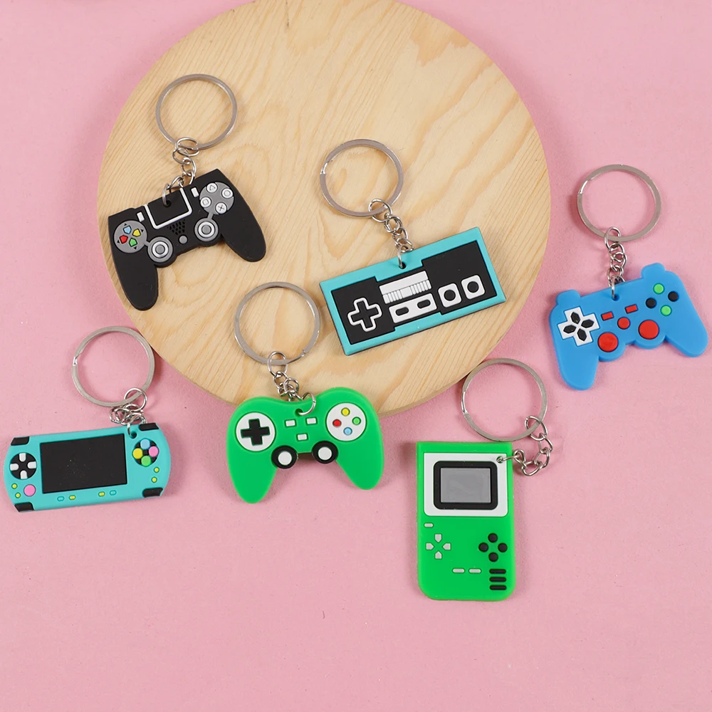 6Pcs Cute Silicone Game Machine Keychain Gamepad Joystick Key Chain for Kids Birthday Party Favors Father's Day Boyfriend Gifts